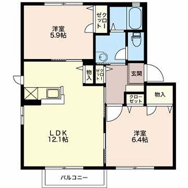 コンフォート　B 102｜新潟県新潟市中央区上所上２丁目(賃貸アパート2LDK・1階・54.81㎡)の写真 その2