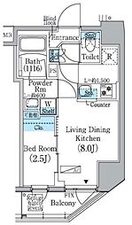 PrimeBliss蔵前 1LDKの間取図画像