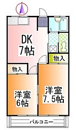 第2アゼリアハイム坂間 2DKの間取図画像