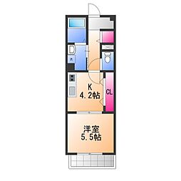 コスモハイツ 1Kの間取図画像