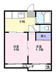 グリーンコート・パートI 5階2DKの間取り