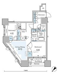 GRANPASEO横濱関内PREMIUM 2LDKの間取図画像