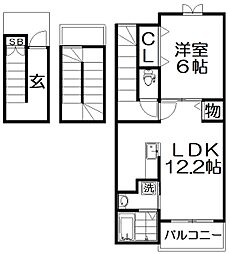 ユーアイハイツ新家 1LDKの間取図画像