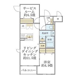 La Perla 桜新町 1SLDKの間取図画像