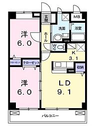 クラール青葉 2LDKの間取図画像