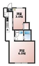ベルビュー西谷 1DKの間取図画像