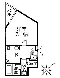 アルフィーネ茅ヶ崎 1Kの間取図画像