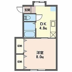 カーサ・ウィスタリアA棟 1DKの間取図画像