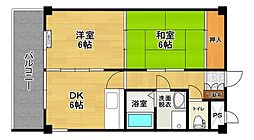 プルミエール香久池公園 2DKの間取図画像