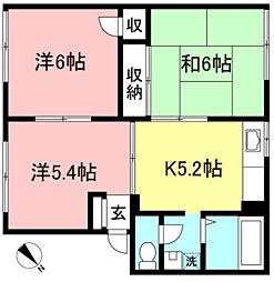 ヒルトップハイツA棟 3Kの間取図画像