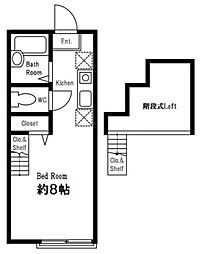 ハーミットクラブハウスパーシーズB ワンルームの間取図画像