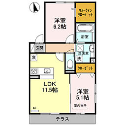 ルシエルメイキラA棟 2LDKの間取図画像