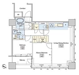 レジディアタワー上池袋 タワー棟 15階2LDKの間取り