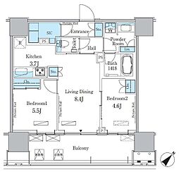 晴海フラッグ ポートヴィレッジ B棟 16階2LDKの間取り