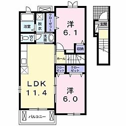 グリーンパークKEITEI 2階2LDKの間取り