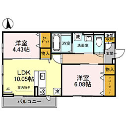 シャルマン北長尾 2LDKの間取図画像