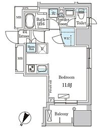 パークアクシス小伝馬町 4階ワンルームの間取り