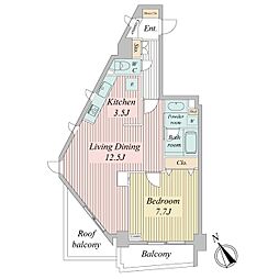 東京メトロ千代田線 代々木上原駅 徒歩12分の賃貸マンション 6階1LDKの間取り