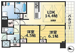 ザ・パークハウス神戸タワー 2LDKの間取図画像