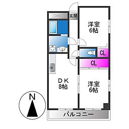 ロクマグランデ 2DKの間取図画像