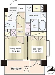 コートラクリア京橋 1DKの間取図画像