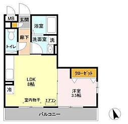 クレール 1LDKの間取図画像