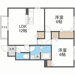 フォンティーヌ清水B 2LDKの間取図画像