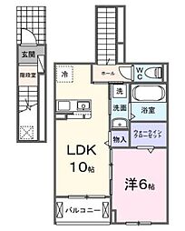 エスポワールI 1LDKの間取図画像