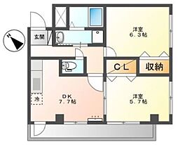 メイプルハウス 2DKの間取図画像