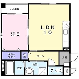 ユーヴェS2 1LDKの間取図画像