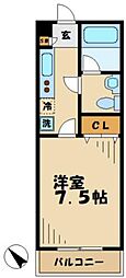 シャレー21 1Kの間取図画像