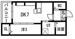 九間町シーエム・サンク 1DKの間取図画像