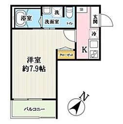 ラミアアルテ若葉 2階1Kの間取り