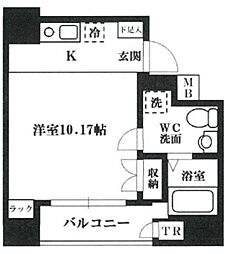 アヴァンツァーレ田端 6階ワンルームの間取り