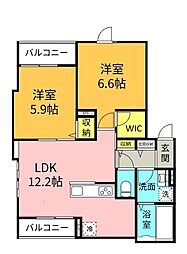 コルヌイエ・コート 2LDKの間取図画像