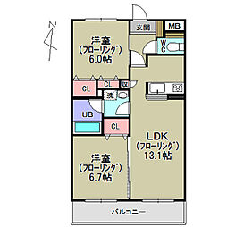 ガーデン・ヴィラ 2LDKの間取図画像