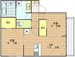 D-roomJR四条畷 2LDKの間取図画像