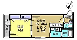 草加市谷塚町アパート 1LDKの間取図画像