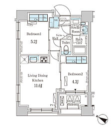 パークアクシス日本橋浜町レジデンス 2LDKの間取図画像