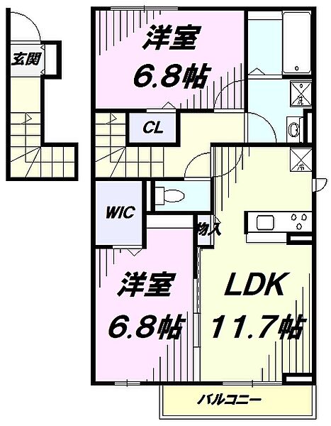 アゼリアエイト　Ｂ 201｜埼玉県狭山市根岸２丁目(賃貸アパート2LDK・2階・64.45㎡)の写真 その2