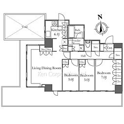 富久クロスグリーンレジデンス 3LDKの間取図画像