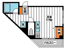 クロスリバー1 ワンルームの間取図画像