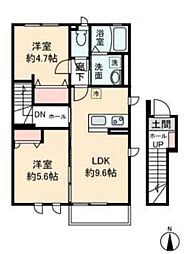 ハイム桂B 2LDKの間取図画像