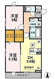 ゼファーコート2 2DKの間取図画像