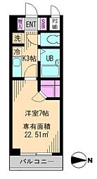 ビイルーム小金井 3階1Kの間取り