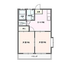 福田マンション 2DKの間取図画像