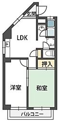 ラカーサ駒川中野 2DKの間取図画像