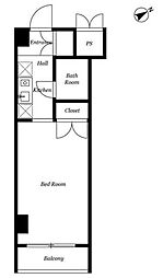 グリーンロード中台 1Kの間取図画像