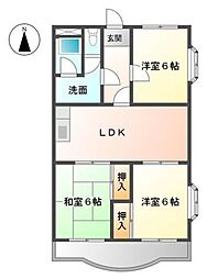 アメニティハイツヤマモト 3DKの間取図画像