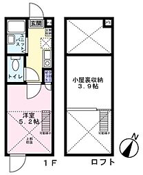 リブ東小岩 2階1Kの間取り